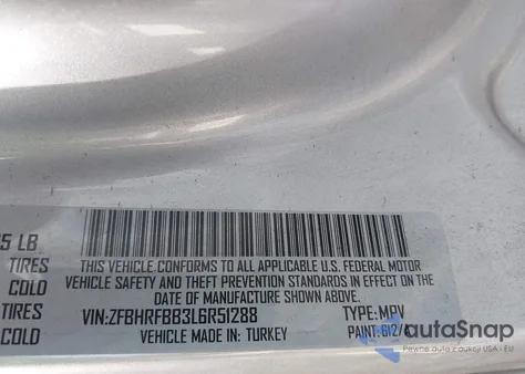 2020 Ram Promaster City Slt z USA, uszkodzony, nr VIN ZFBHRFBB3L6R51288